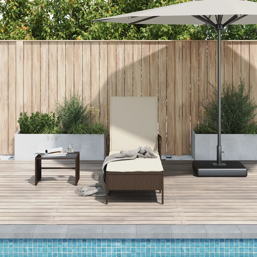 vidaXL Espreguiçadeira Marrom e branco creme Vime PE 157 x 55 x 92 cm