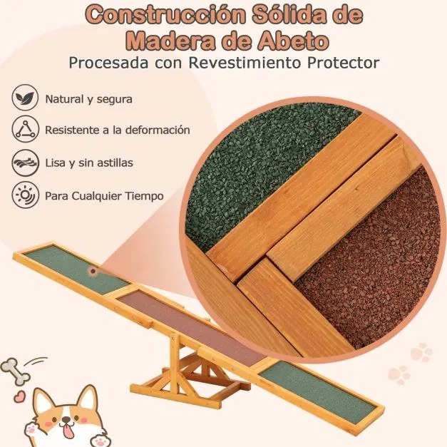 Baloiço de agilidade para cães 179 x 30 x 55 cm, com rampa antiderrapante para animais de estimação, para uso interno e externo, amarelo