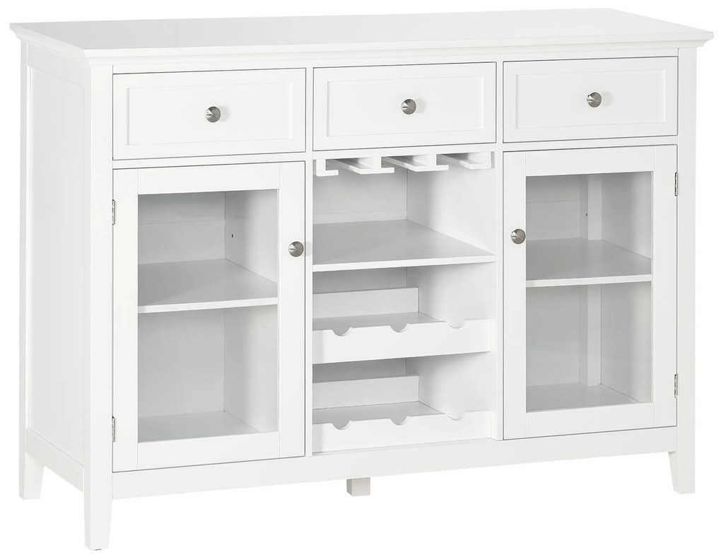 HOMCOM Aparador de Cozinha com 2 Portas de Vidro Suporte para 6 Garrafas e Suporte para 15 Taças Móvel Buffet 120x40x87cm Branco | Aosom Portugal