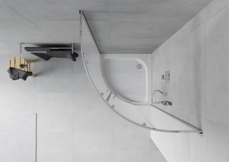 Mexen Rio cabine de duche semicircular 70 x 70 cm, fosco, cromado + base de duche, branco - 863-070-070-01-30-4710