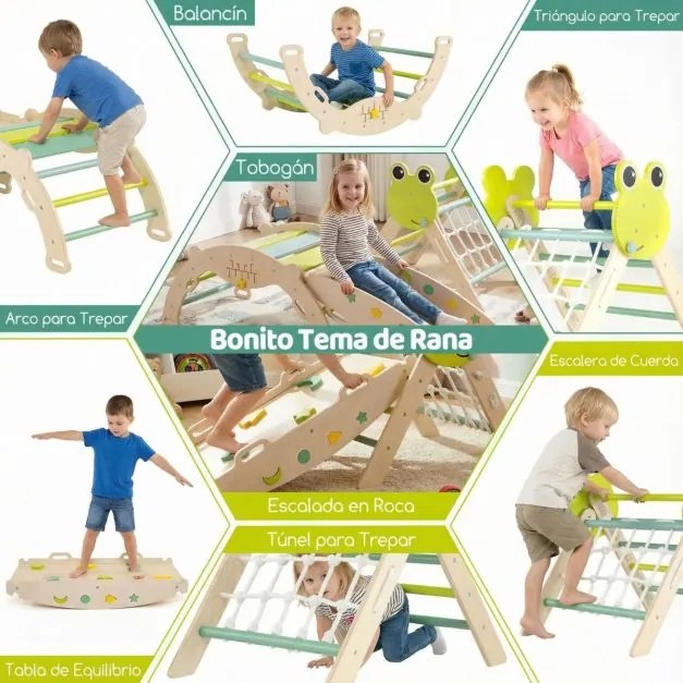 Conjunto de escalada triangular, ginásio dobrável com arco, rampa e escalada, brinquedo Montessori com blocos e labirinto para sala verde