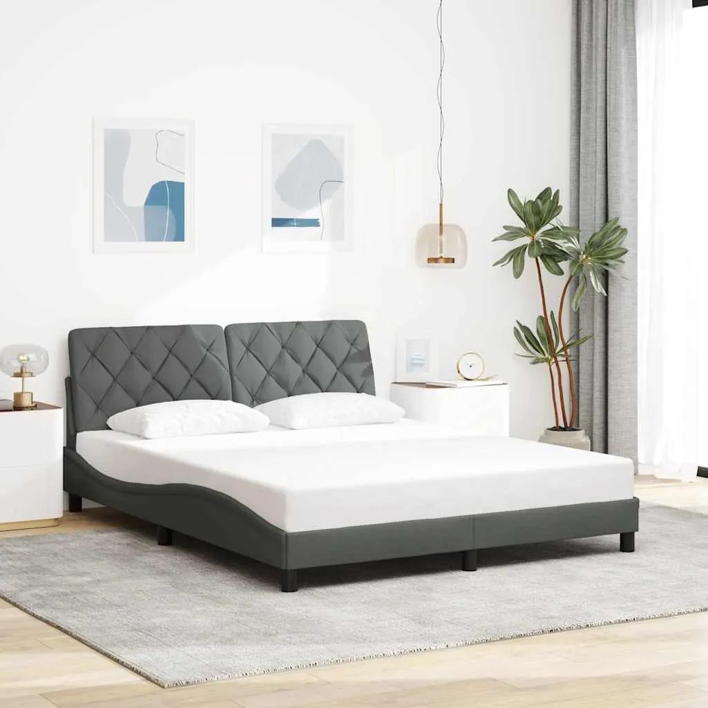 vidaXL Estrutura de cama sem colchão 160x200 cm tecido cinzento-escuro