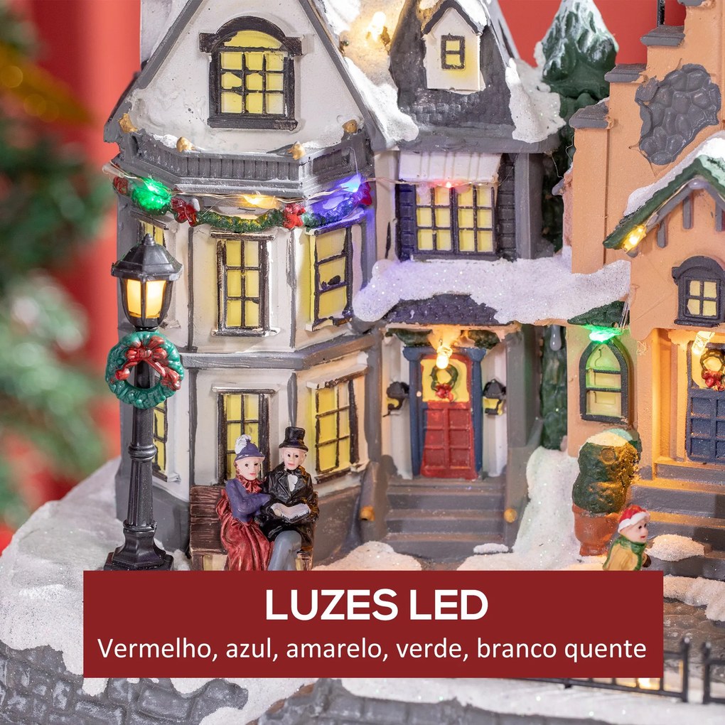 Cidade Natalícia Cena de Decoração Natalícia Iluminada com Luzes LED Árvore de Natal Pai Natal e Renos Decoração de Natal de Mesa 38,5x20,5x33cm Multi