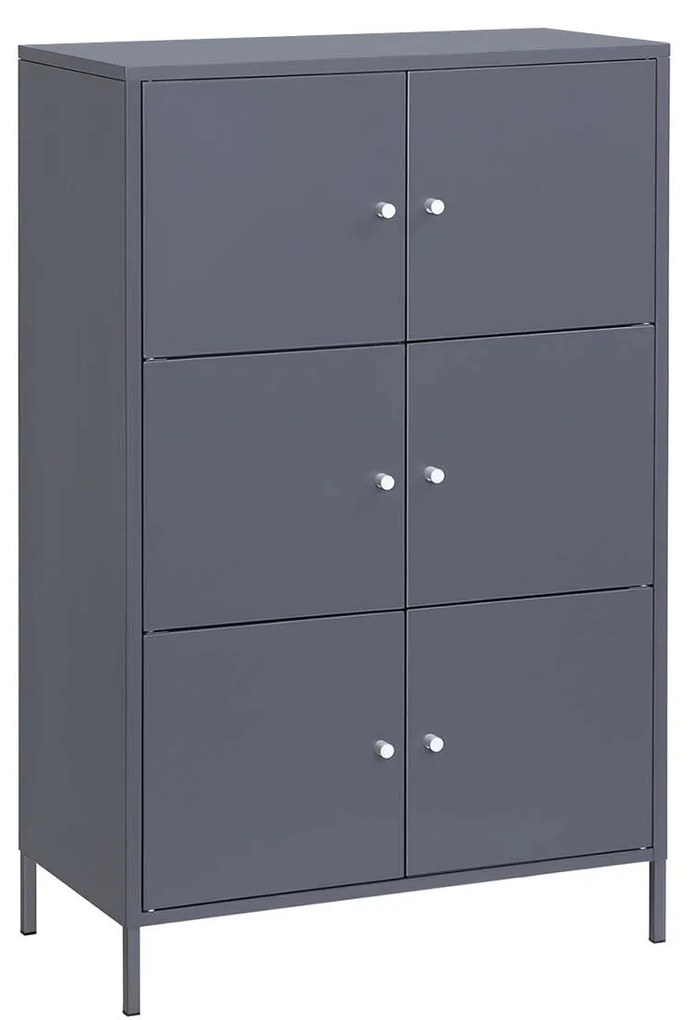 Armário de armazenamento SONGMICS, armário de escritório de metal com 3 níveis, suporte organizador de armazenamento multiuso com 6 portas, 65 x 36 x 105,2 cm, capacidade máxima de carga de 15 kg por prateleira, cinza OMC06GB