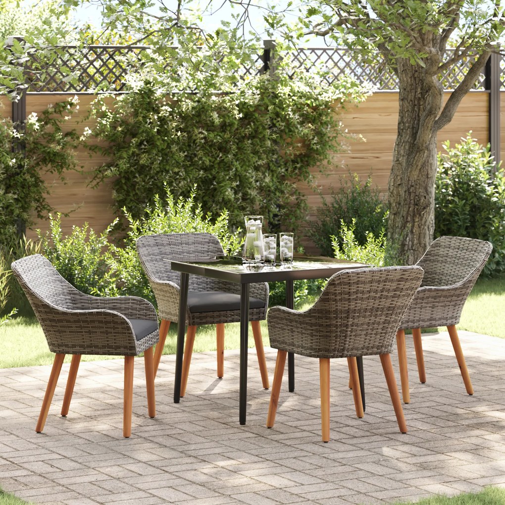 vidaXL Conjunto de Jantar de Jardim de 5 Peças Cinza Poliéster Rattan