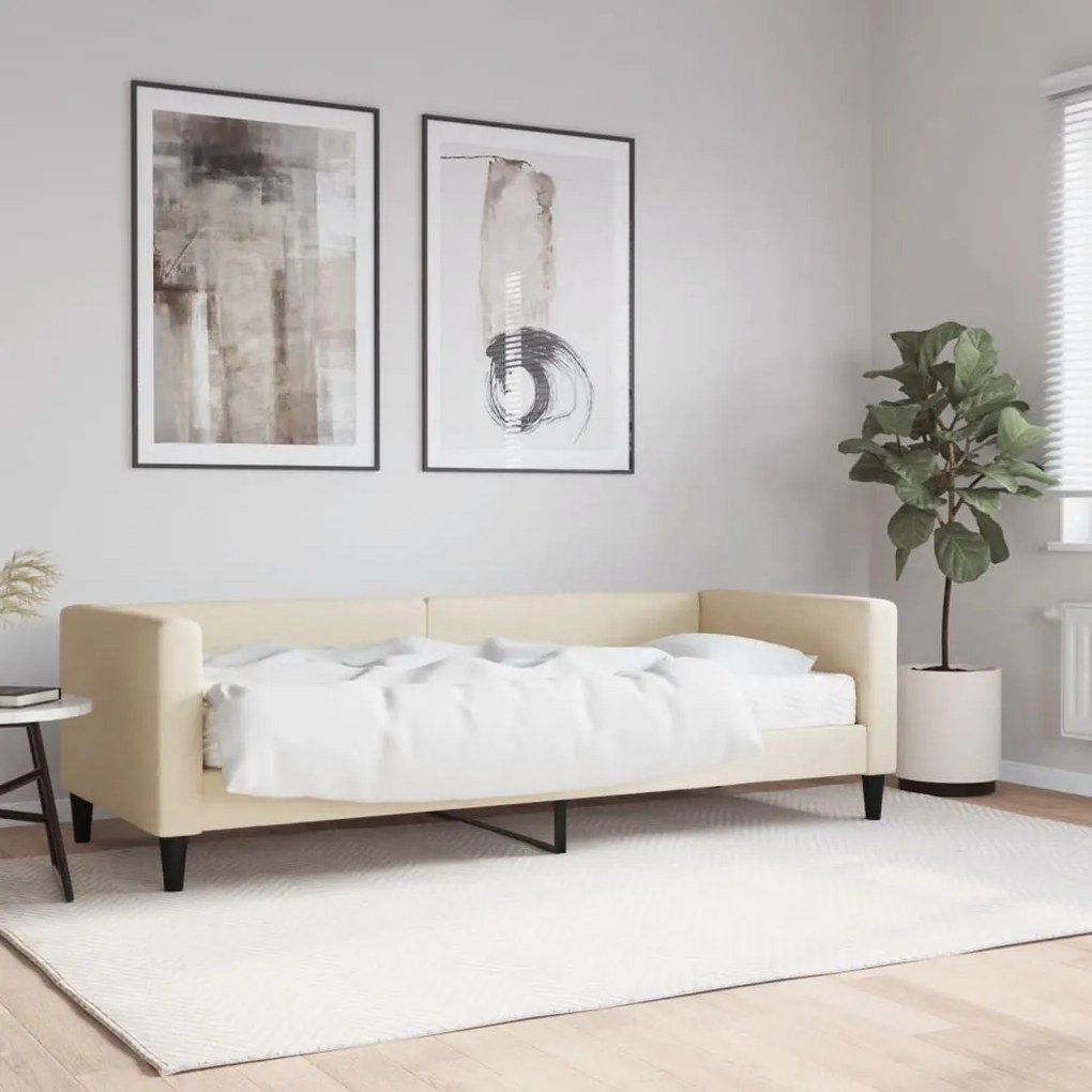 Sofá-cama com colchão 80x200 cm tecido cor creme