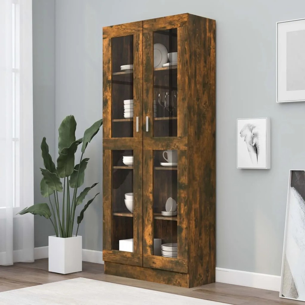 815621 vidaXL Vitrine 82,5x30,5x185,5 cm derivados de madeira carvalho fumado
