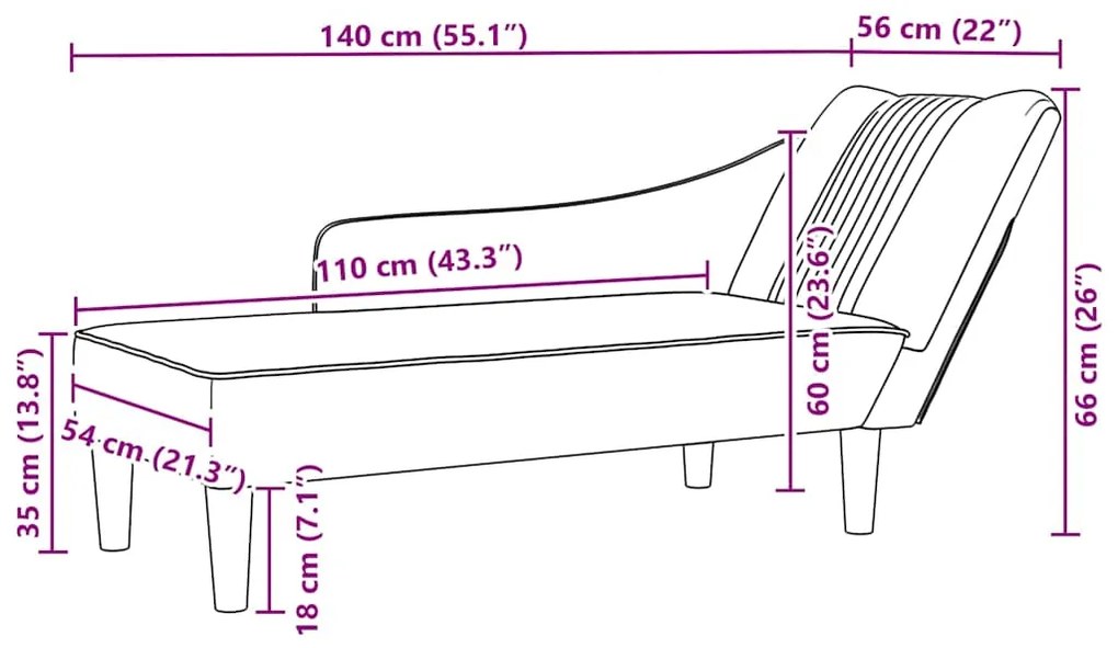Chaise-longue com apoio de braço direito veludo cinzento claro