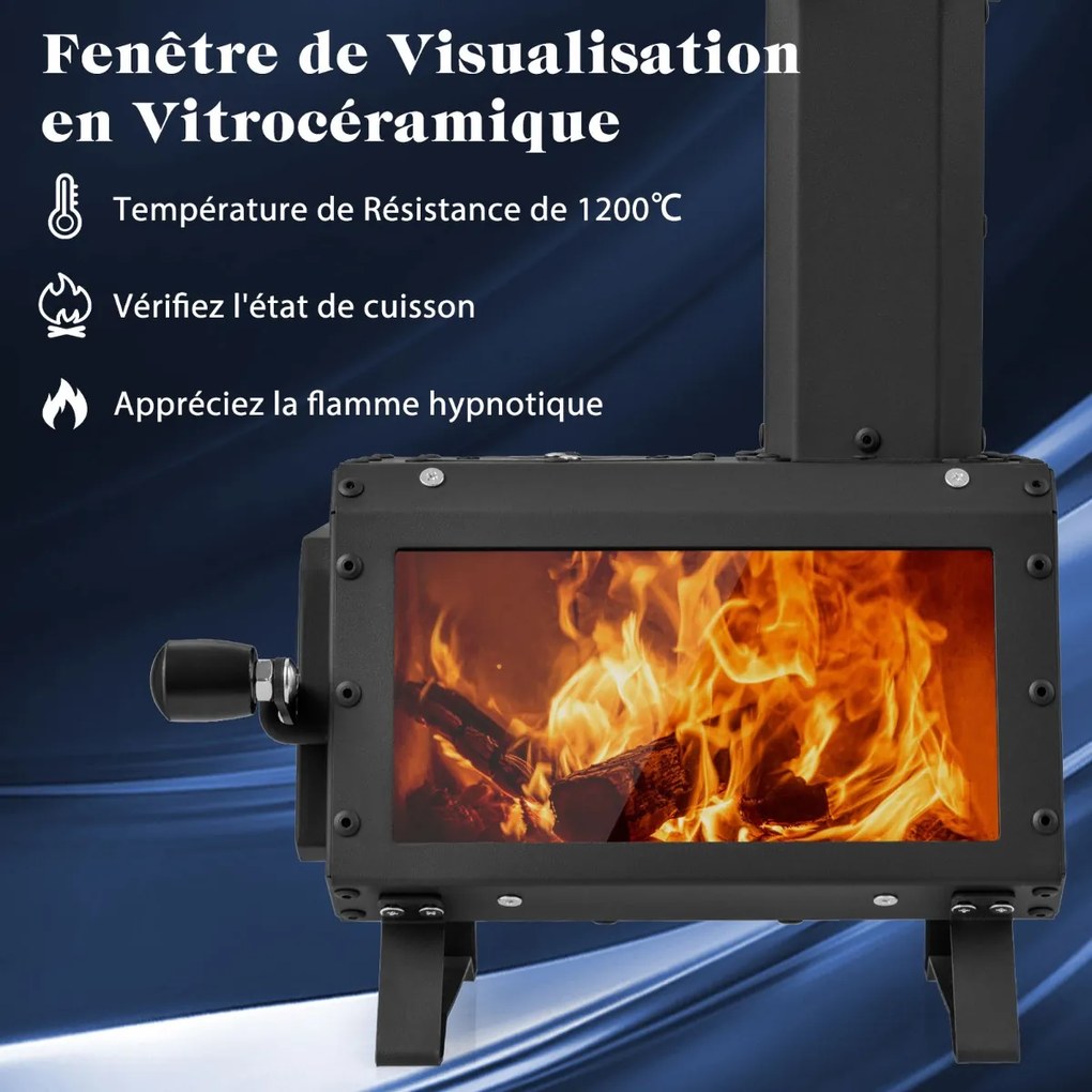 Fogão portátil a carvão giratório com corpo e pernas dobráveis ​​com alças