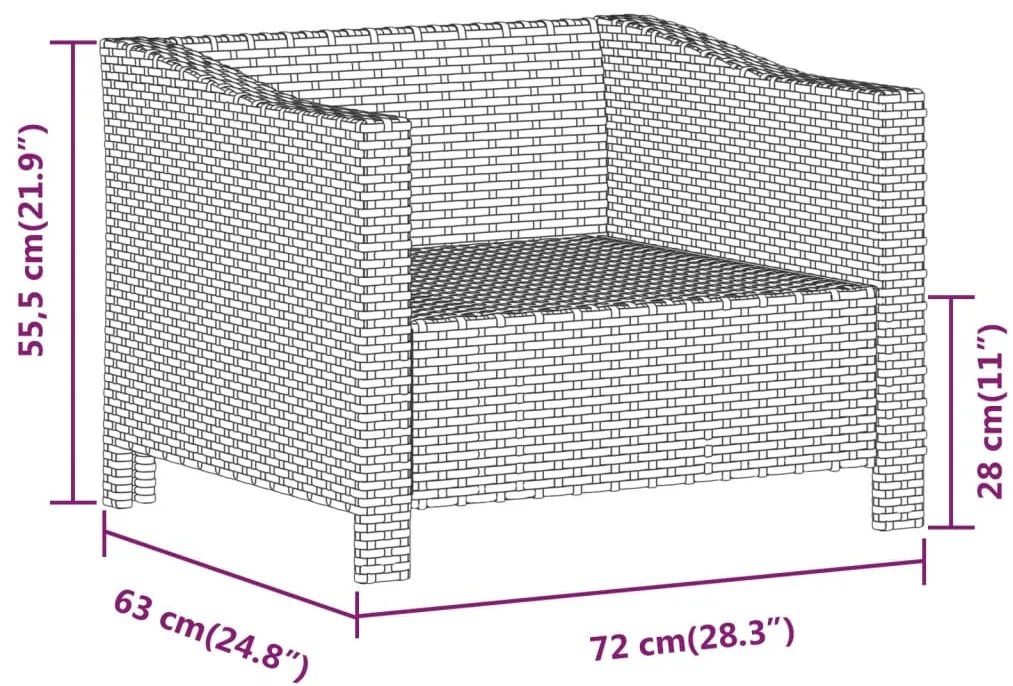7 pcs conjunto lounge de jardim c/ almofadões vime PE cinzento