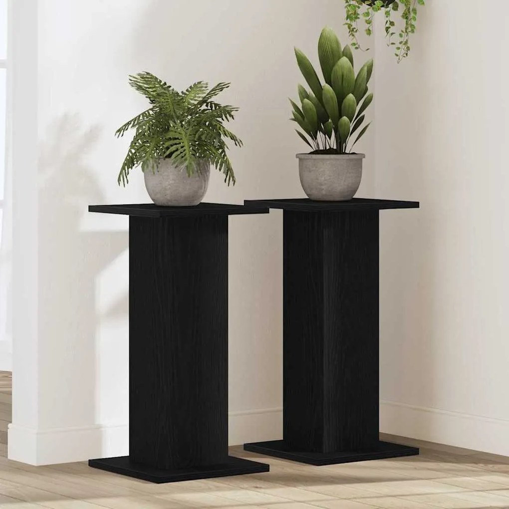vidaXL Suportes pra alto-falantes - 2 pcs, Carvalho Preto, 30 x 30 x 60 cm, Madeira Engenharia.