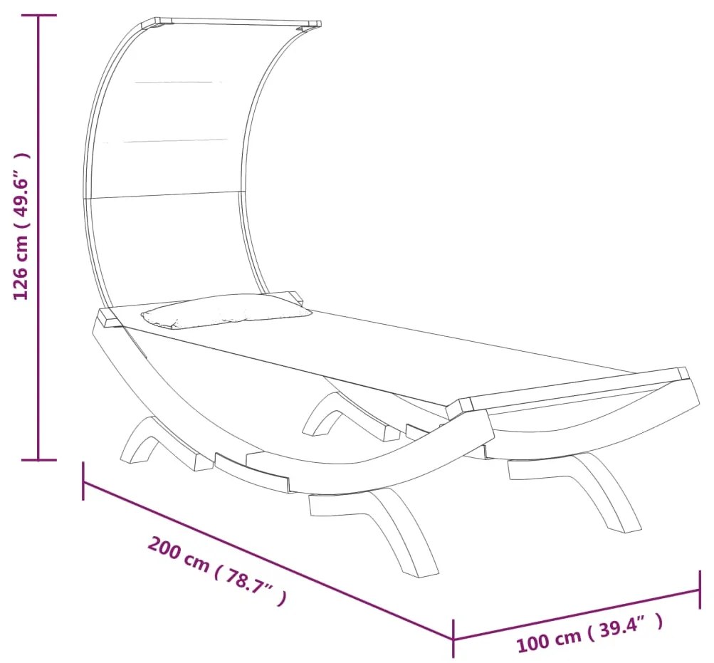 Espreguiçadeira c/ toldo 100x200x126 cm madeira curva creme