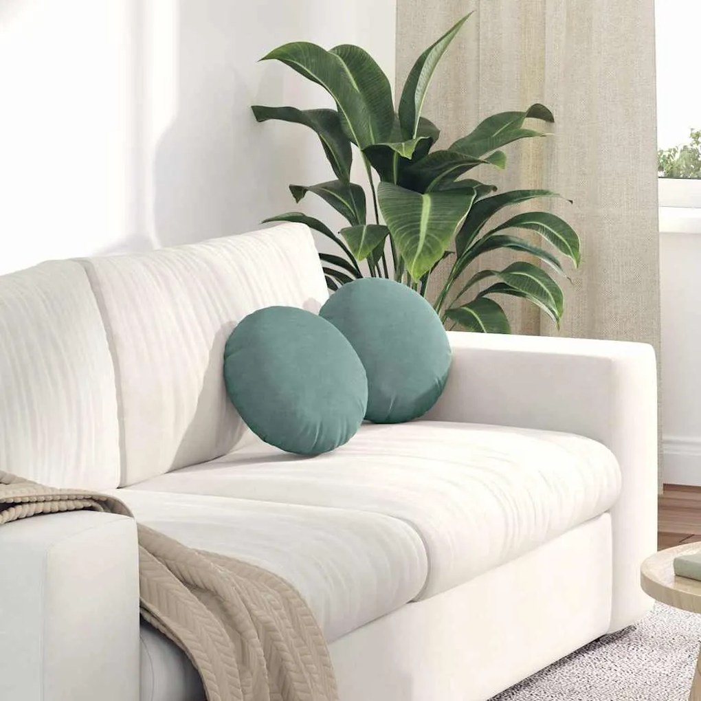 vidaXL Almofadas de Assento 2 pcs Verde do Mar Ø 40 x 13 cm Veludo