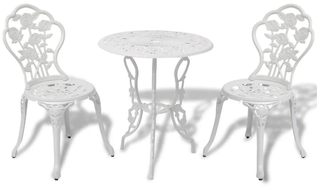 42165 vidaXL 3 pcs conjunto bistrô alumínio fundido branco