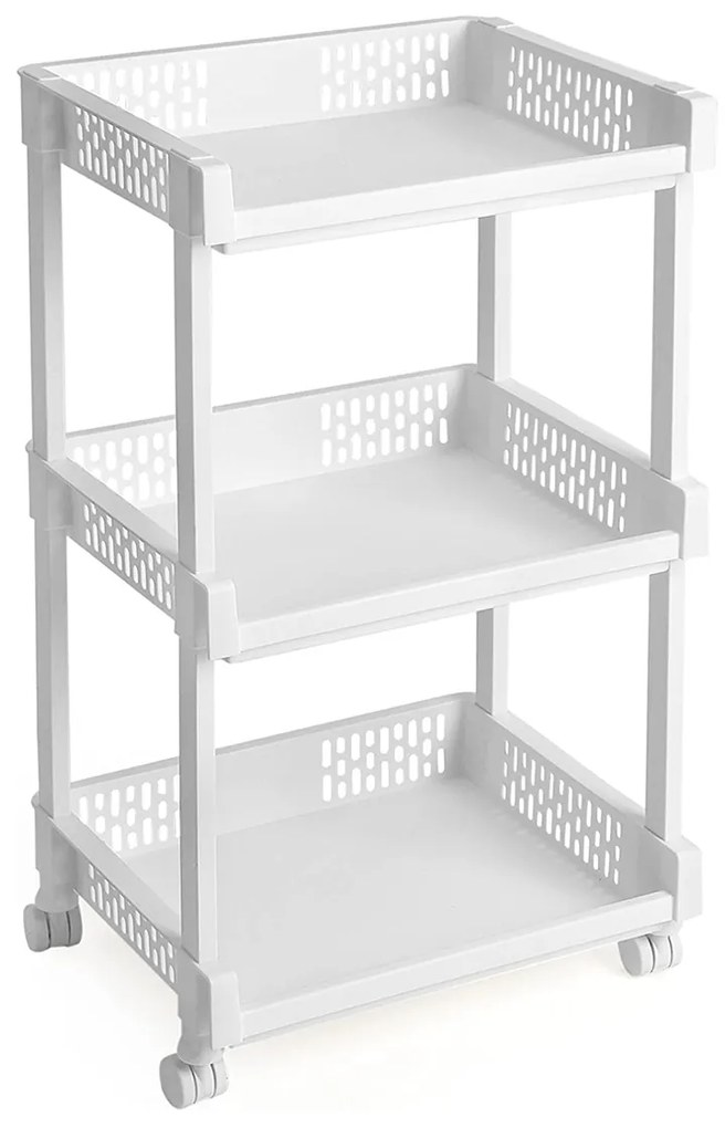 Carrinho rolante de arrumação com 3 prateleiras para cozinha. | SONGMICS | 36.5 x 28 x 61 cm | branco | KSC03WT.