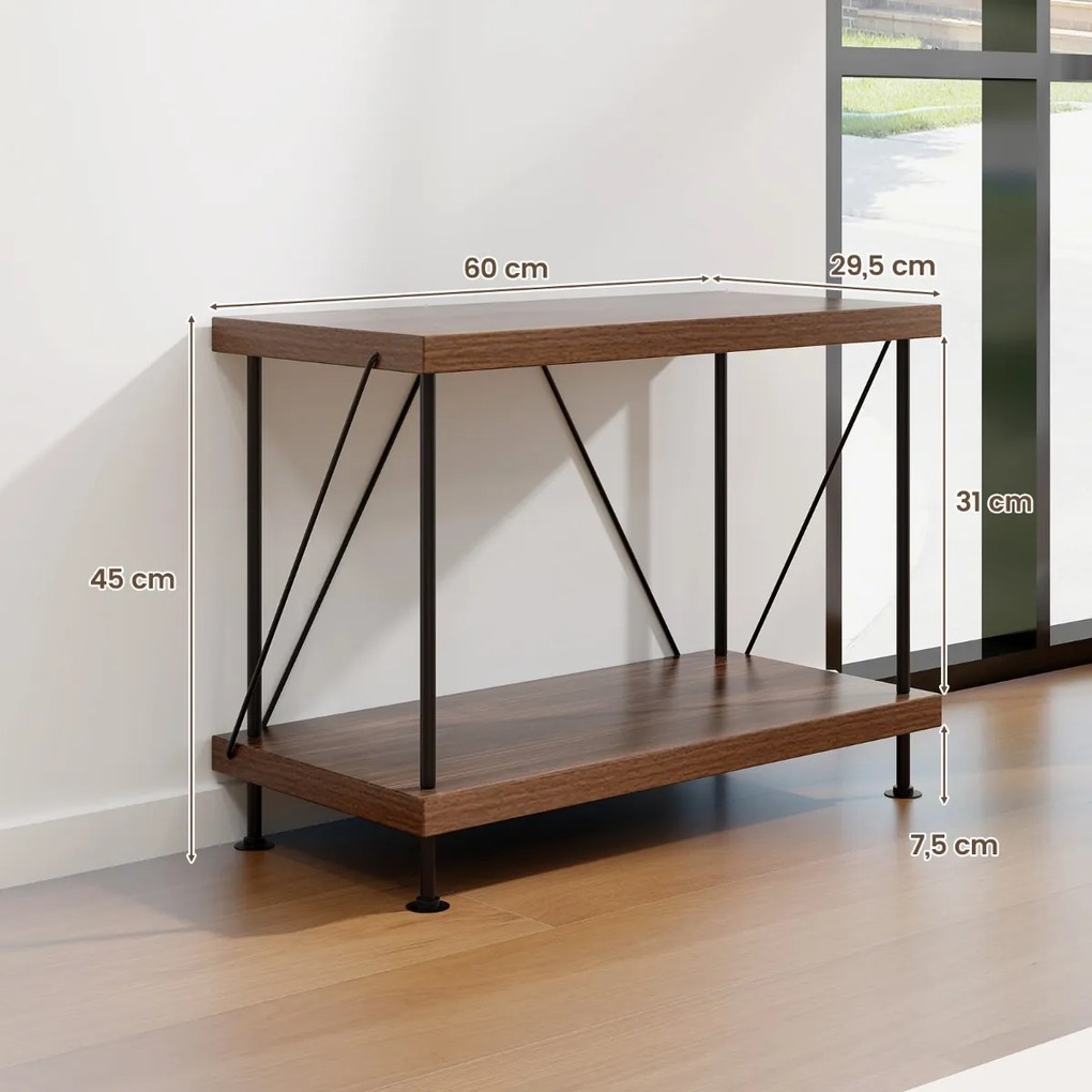 Estante multifunções de 2 níveis com estrutura metálica Estante para arrumação doméstica 60 x 45 cm Nogueira