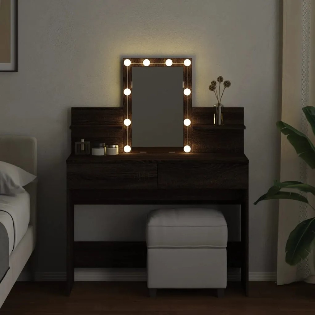 Toucador com LEDs 100x40x130 cm cor carvalho castanho