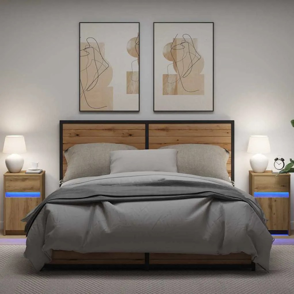 Criado-mudo LED 2 pcs carvalho artisiano 38 x 34 x 61 cm
