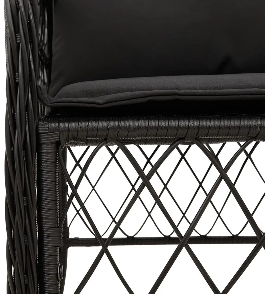 3 pcs conjunto de bistrô com almofadões vime PE preto