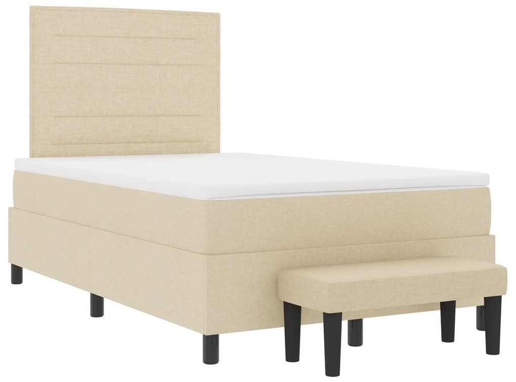 Cama Box Spring com Colchão & Banqueta Creme 120x200 cm Tecido