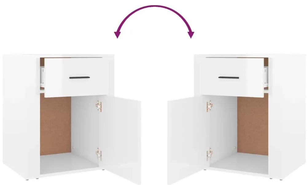 Mesa de cabeceira 50x36x60cm derivados madeira branco brilhante