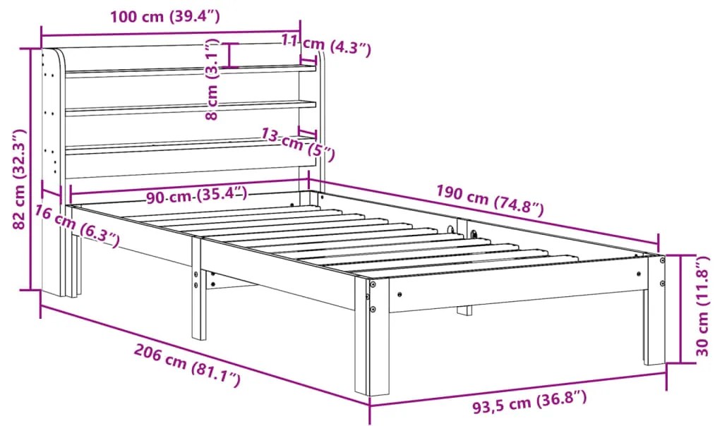 Cama sem colchão 90x190 cm madeira de pinho maciça castanho-mel