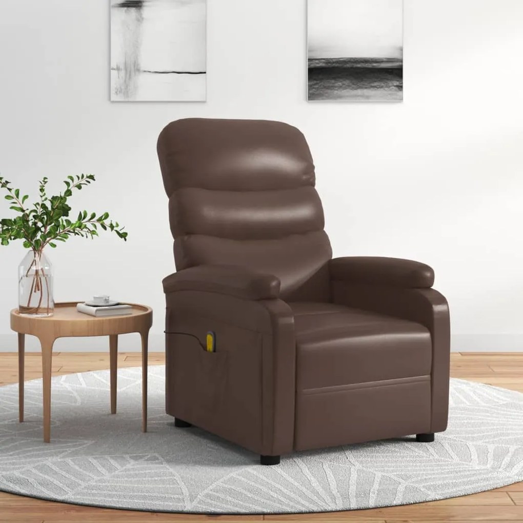 Poltrona de massagens reclinável couro artificial castanho