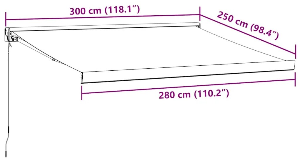 Toldo retrátil 3x2,5 m tecido e alumínio antracite e branco