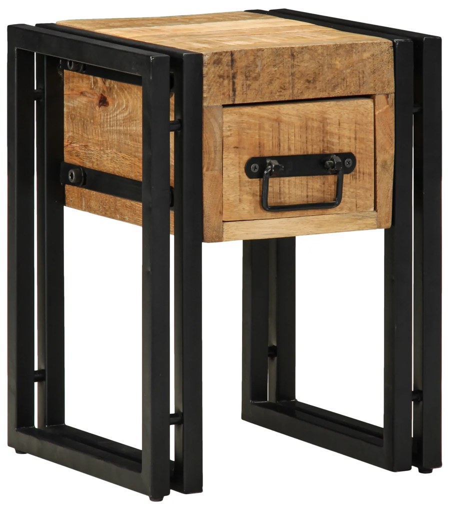 Mesa de Apoio vidaXL com Gaveta Preta 30x30x40 cm Madeira de Mangueira Sólida
