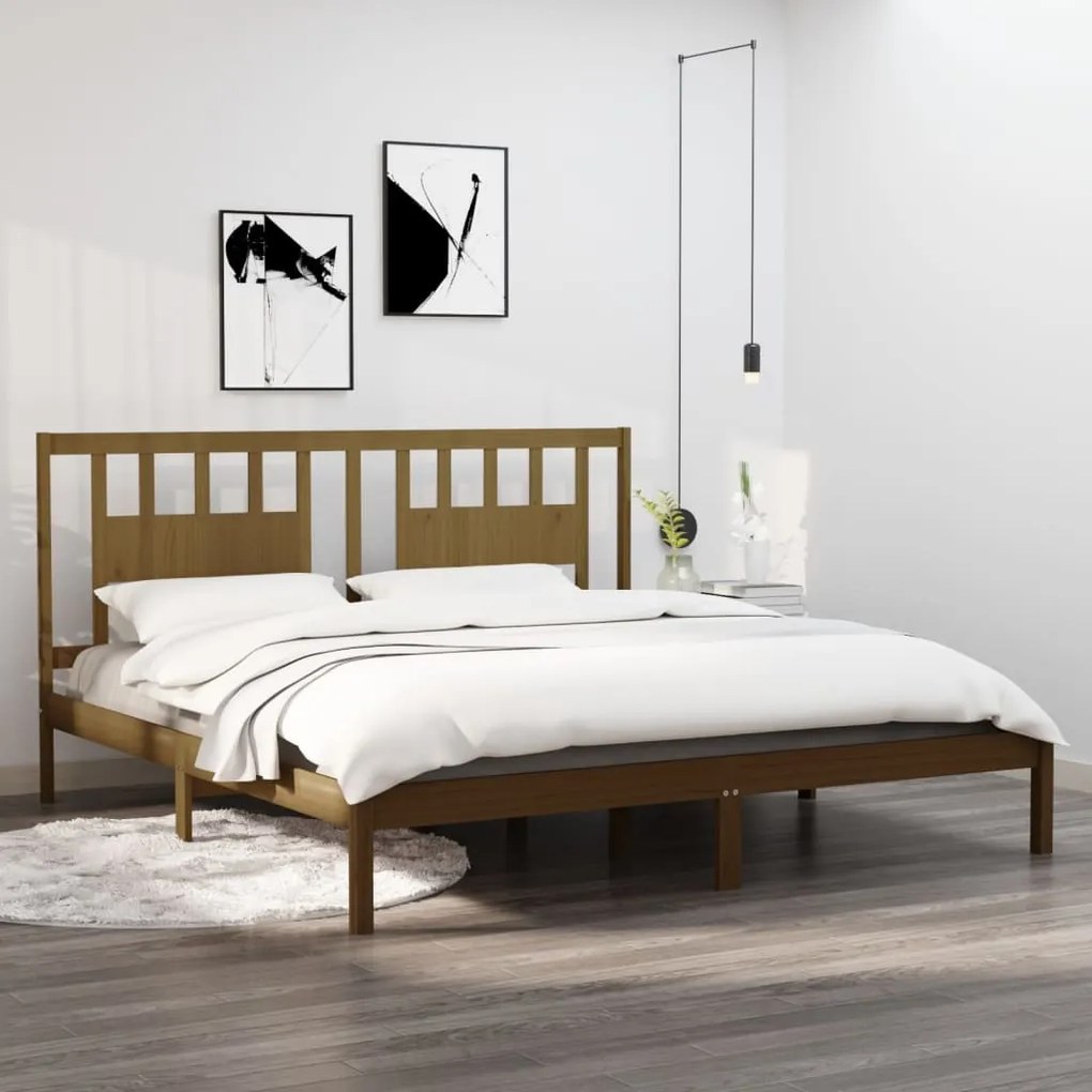 Estrutura de cama super king 180x200 cm madeira castanho-mel