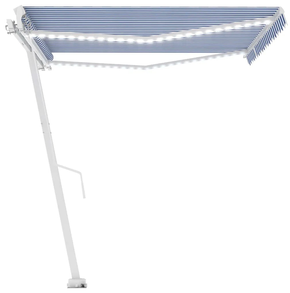 Toldo retrátil manual com LED 450x350 cm azul e branco