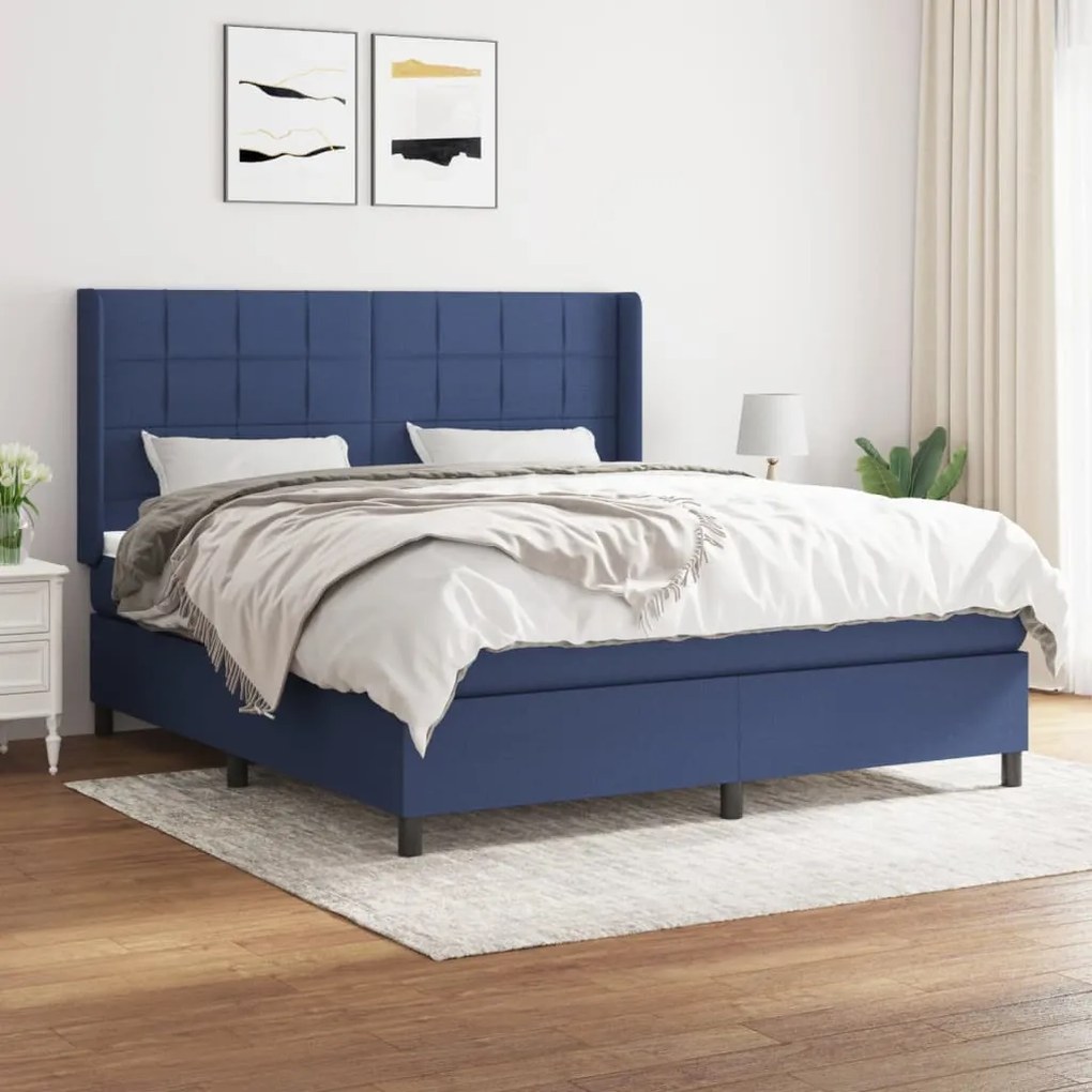 vidaXL Cama com molas/colchão 180x200 cm tecido azul