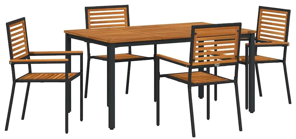 Conjunto de Jantar Jardim 5 Peças vidaXL Preto Polyrattan Acácia
