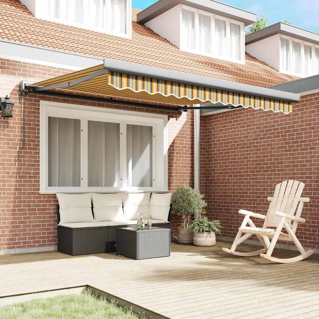 Toldo Retrátil Automático Listrado Multicolorido 350 x 250 cm