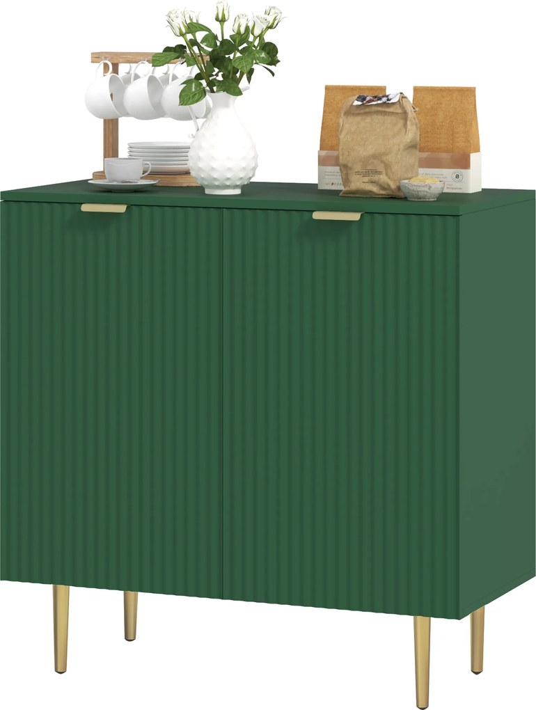 Armario de cozinha com 2 portas 80 x 40 x 80 cm, prateleira ajustável e pés metálicos elevados verde-oliva