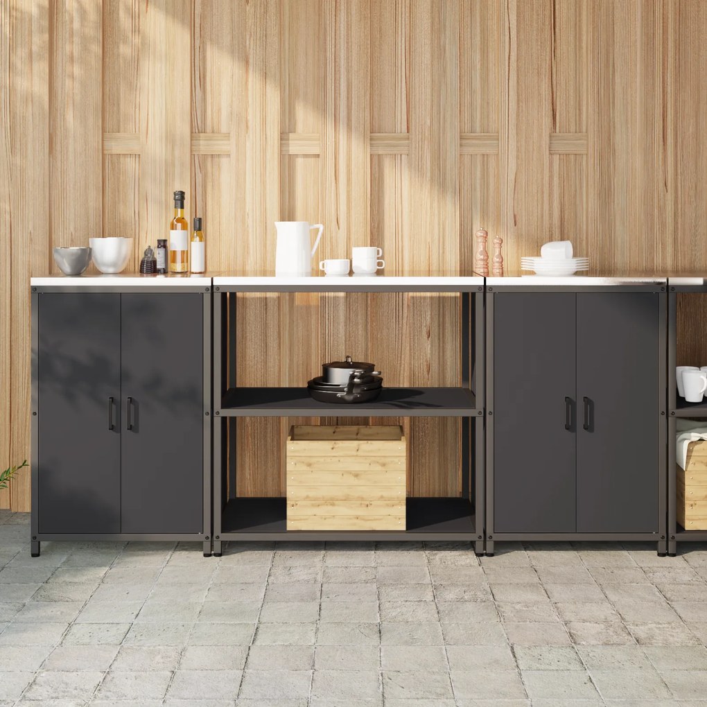 vidaXL Conjunto de Armazenamento de Cozinha com prateleira 3 pcs Preto