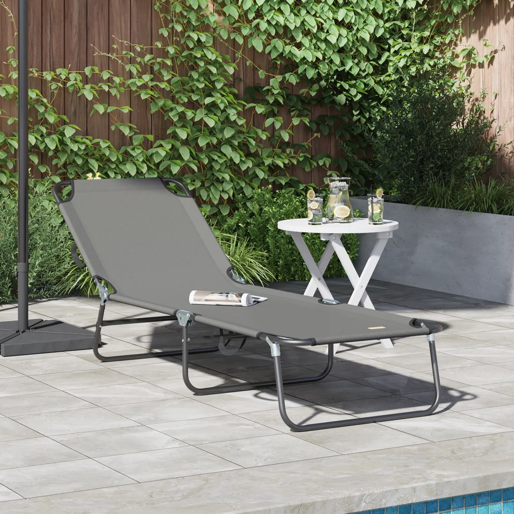 vidaXL Cadeira de Sol Dobrável Portátil Cinza Tecido Oxford 600D
