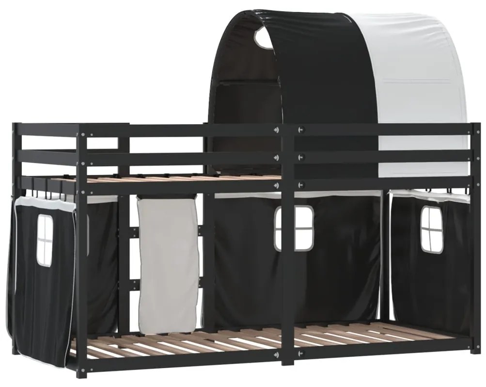 Beliche com cortinas 90x190 cm pinho maciço branco e preto