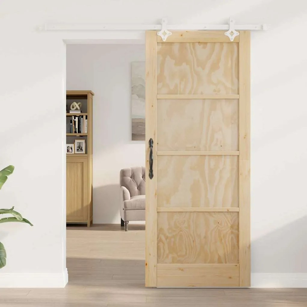 Porta Deslizante vidaXL com Conjunto de Ferragens 83x202 cm Madeira Só