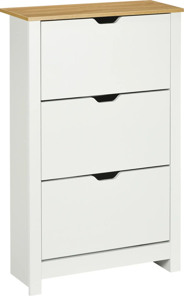 HOMCOM Sapateira de Armazenamento Sapateira com 3 Compartimentos Espaço para 18 Pares de Sapatos 72x26x112 cm Branco Marrom | Aosom Portugal