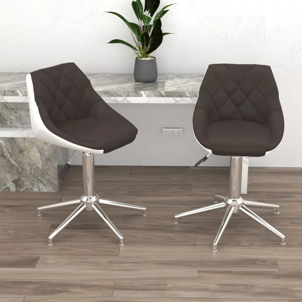 vidaXL Cadeiras de jantar giratórias 2 pcs couro art. castanho/branco
