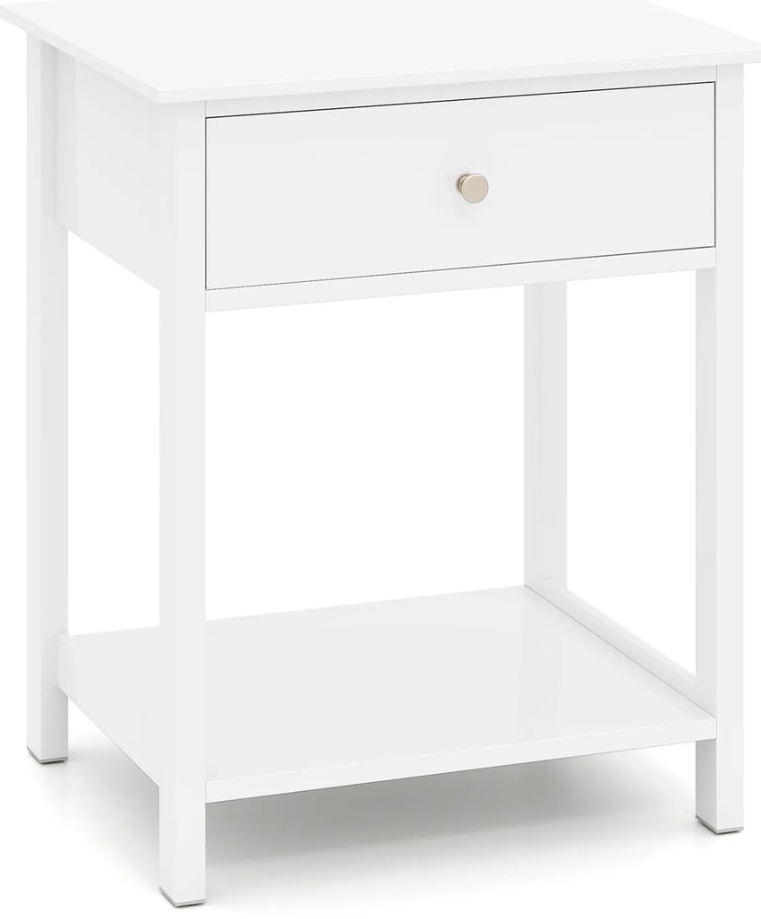 Mesa de cabeceira de madeira com 2 peças, mesa lateral para sofá, gaveta e prateleira de armazenamento - branca