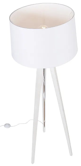 Candeeiro de pé moderno tripé branco com abajur de linho branco 45 cm - Tripod Classic Clássico / Antigo