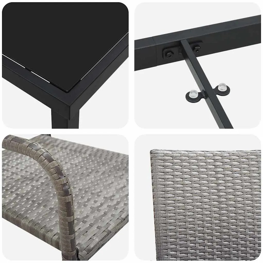 Conjunto de Jantar para Jardim - 3 Peças em Cinza Poly Rattan.