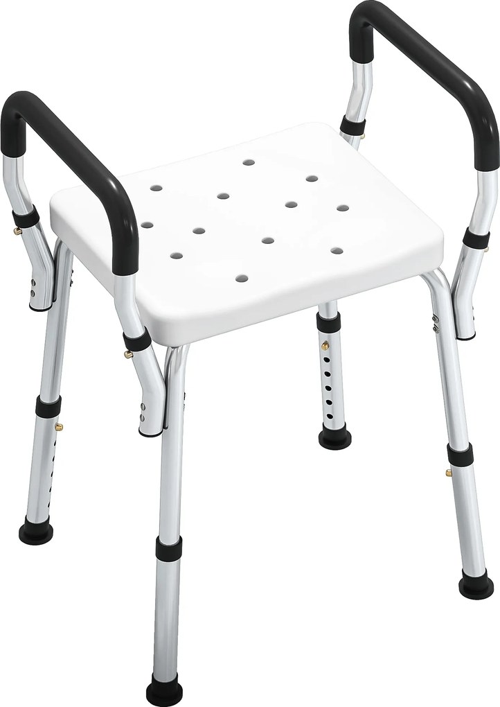 HOMCOM Banqueta de duche para idosos e pessoas com deficiência com apoios de braço, altura ajustável, pés antiderrapantes, branco | Aosom Portugal