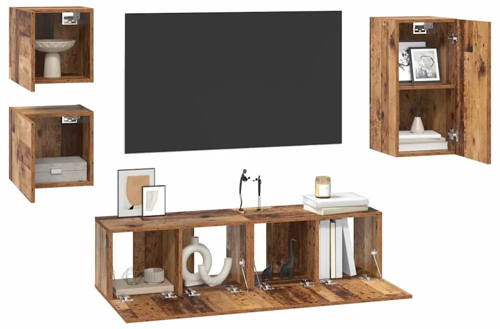 Conjunto de móvel de TV 5 pcs Madeira antiga 30.5 x 30 x 60 cm