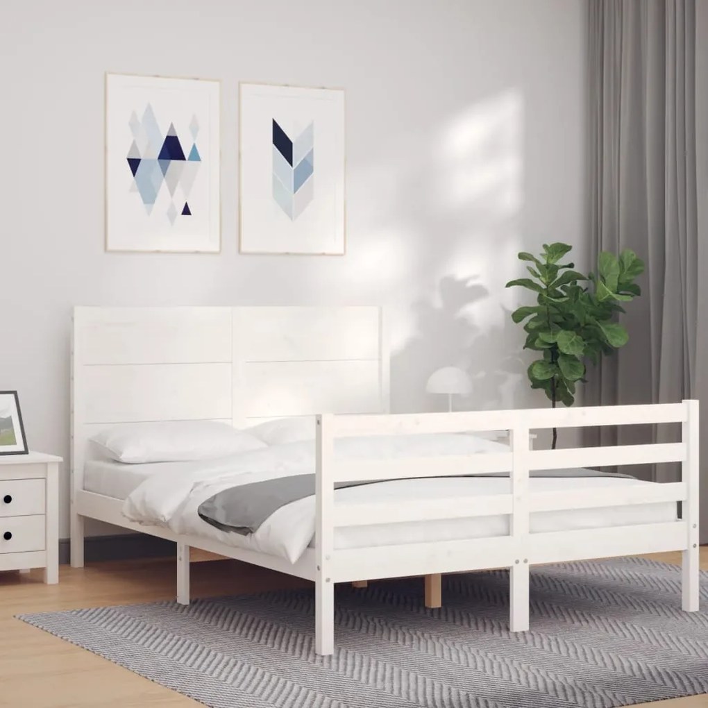 Estrutura de cama com cabeceira 120x200cm madeira maciça branco