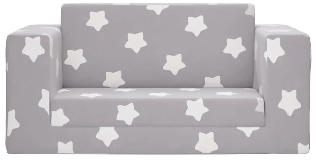 Sofá-cama infantil 2 lugares c/ estrelas pelúcia cinzento-claro