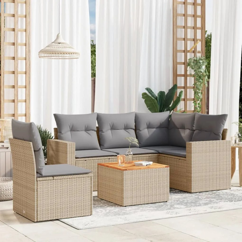 vidaXL 6 pcs conjunto de sofás p/ jardim com almofadões vime PE bege