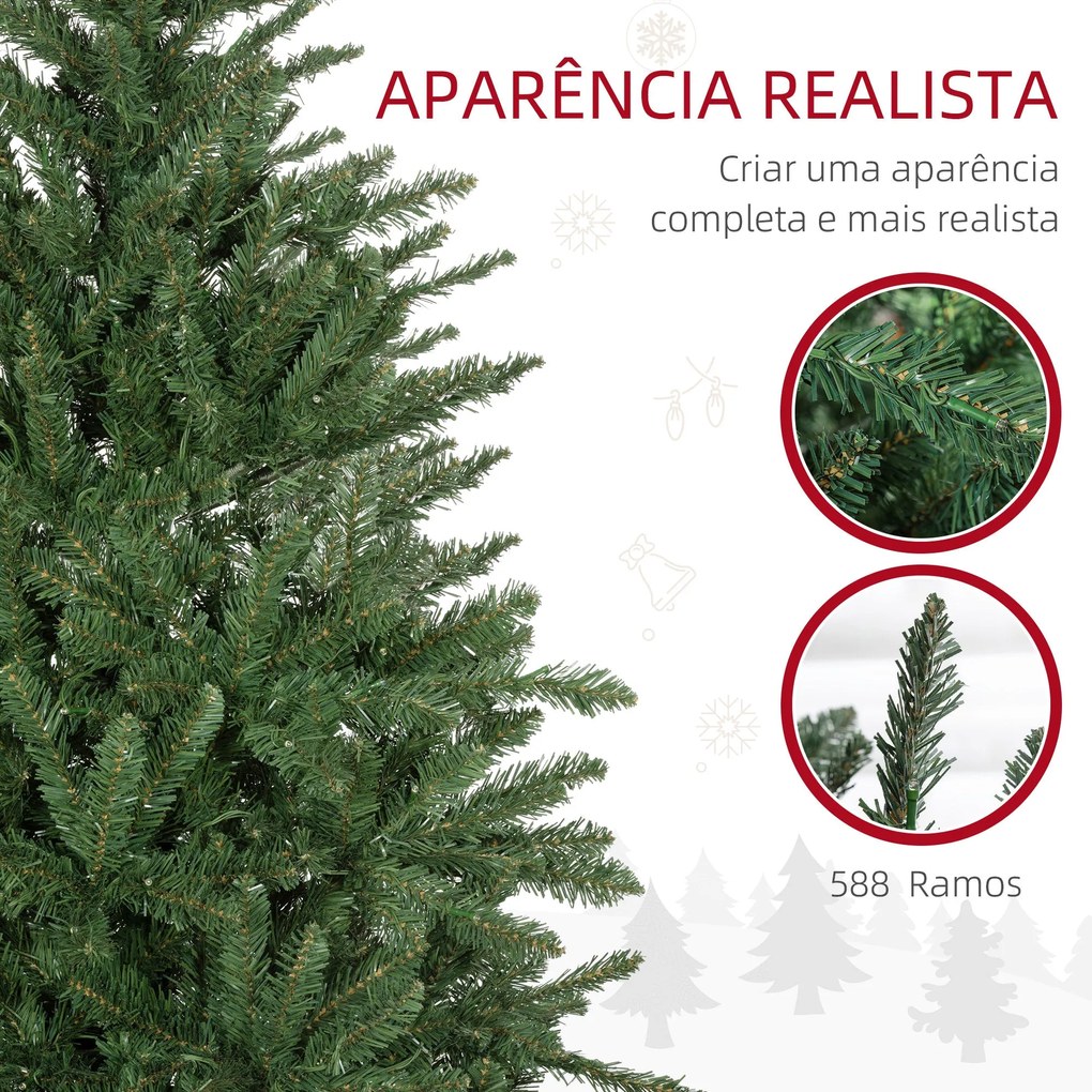 HOMCOM Árvore de Natal 150 cm Árvore de Natal Artificial com 220 Luzes